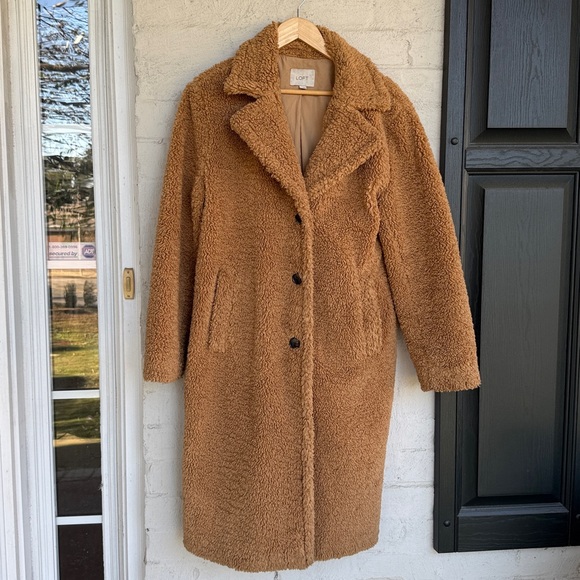 LOFT Camel Teddy Sherpa Trench Coat Size Medium - Picture 4 of 13